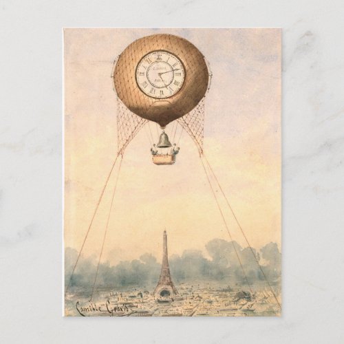 Whimsical vintage hot air balloon postcard