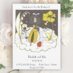 Whimsical Vintage Illustration Wedding Invitation