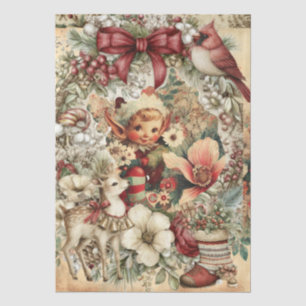 Whimsical Vintage Inspired Christmas Decoupage Tissue Paper