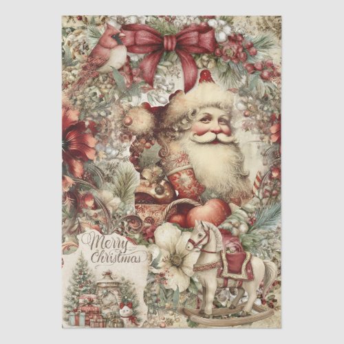 Whimsical Vintage Inspired Christmas Decoupage  Tissue Paper