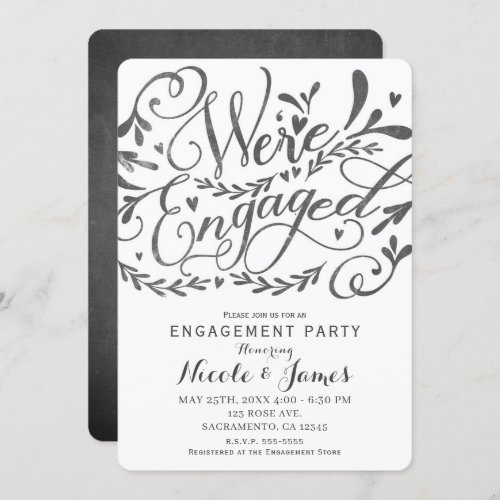 Whimsical Vintage Lettering Chalk Engagement Party Invitation