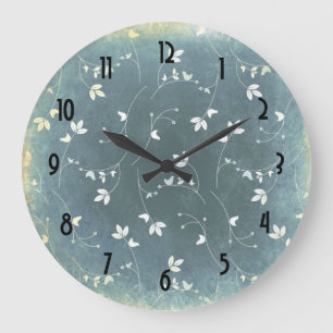 Whimsical Vintage Pattern with Birds and Leaves Large Clock