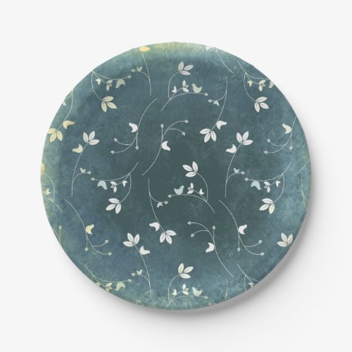 Whimsical Vintage Pattern with Birds and Leaves Paper Plates
