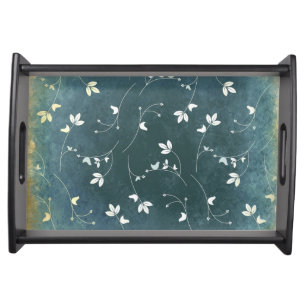 Whimsical Vintage Pattern with Birds and Leaves Serving Tray