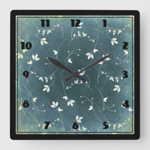 Whimsical Vintage Pattern with Birds and Leaves Square Wall Clock
