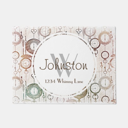 Whimsical Vintage Pocket Watches _ Family Name Doormat