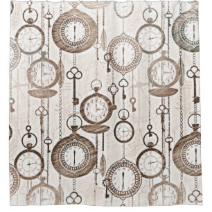 Whimsical Vintage Pocket Watches Shower Curtain