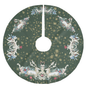 Whimsical Vintage Reindeer Christmas Tree Skirt