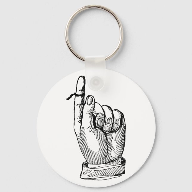 Whimsical Vintage Remember String on Finger Keychain (Front)
