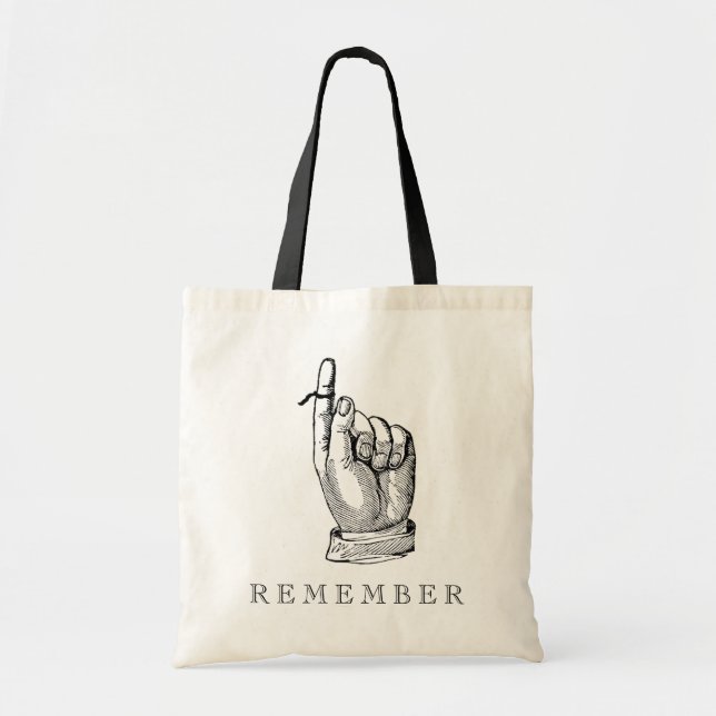 Whimsical Vintage Remember String on Finger Tote Bag (Front)