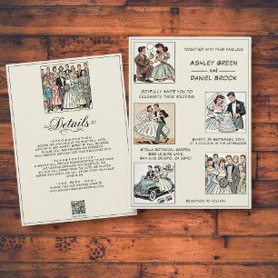 Whimsical Vintage Retro 50s Comic Book Wedding Invitation
