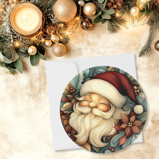 Whimsical Vintage Santa Customizable Round Holiday Card