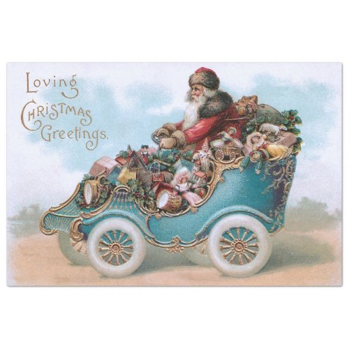 Whimsical Vintage Santa in Ornate Car Tissue Paper