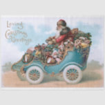 Whimsical Vintage Santa in Ornate Car Tissue Paper<br><div class="desc">Fun,  festive and colorful Victorian image of Santa driving an ornately-decorated open blue car loaded with gifts against a blue cloudy sky with Loving Christmas Greetings message.</div>