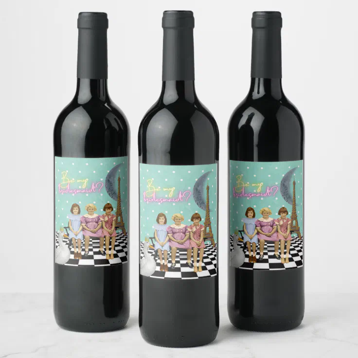 Whimsical Vintage Schoolgirls Bridesmaid Request Wine Label ...