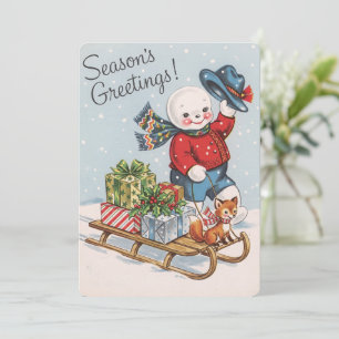 Whimsical Vintage Snowman Christmas Card