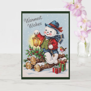 Whimsical Vintage Snowman Christmas Card