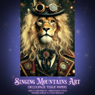 Whimsical Vintage Steampunk Lion Decoupage Tissue Paper