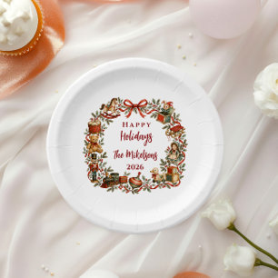 Whimsical Vintage Storybook Christmas Toys Paper Plates
