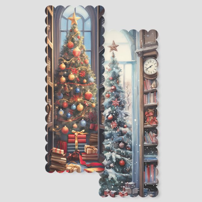 Whimsical Vintage Style Christmas Trees Two-sided Bookmarks (Front & Back)