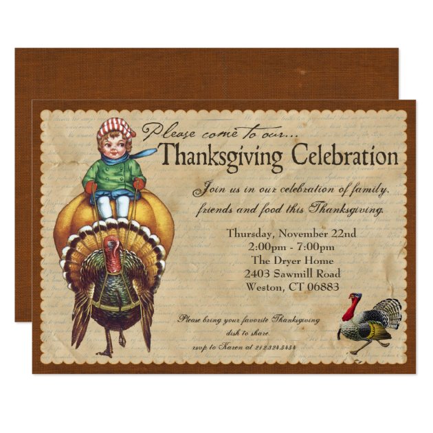 Whimsical Vintage Thanksgiving Invitation