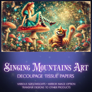 Whimsical Vintage Toadstool Talks Alice Cat Tissue Paper