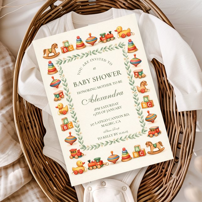 Whimsical Vintage Toy Baby Shower Invitation (Creator Uploaded)