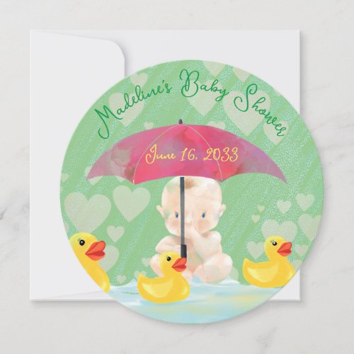 Whimsical Vintage Umbrella Round Baby Shower Invitation
