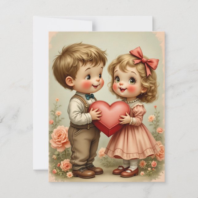 Whimsical Vintage Valentine’s Day Holiday Card (Front)