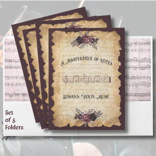 Whimsical Vintage Violin Sheet Music Pocket Folder