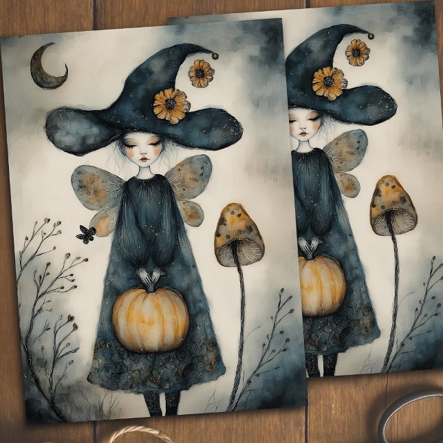 Whimsical Vintage Witch and Sunflowers Decoupage  Tissue Paper (Creator Uploaded)