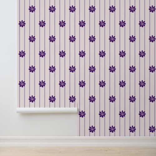 Whimsical Violet  Blush Stripes _ Purple Blooms Wallpaper