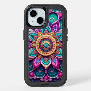 Whimsical Violet Geometric Mandala Design iPhone 15 Case