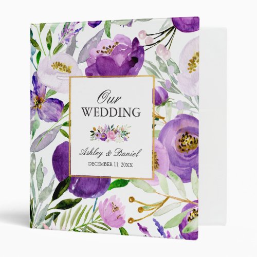 Whimsical Violet  Gold Floral Wedding Binder