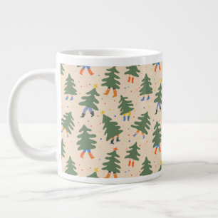 Whimsical Walking Christmas Trees Pattern Giant Coffee Mug