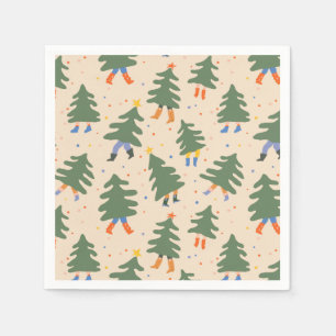 Whimsical Walking Christmas Trees Pattern Napkins