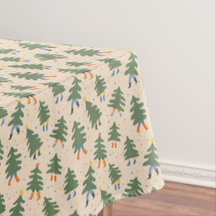 Whimsical Walking Christmas Trees Pattern Tablecloth