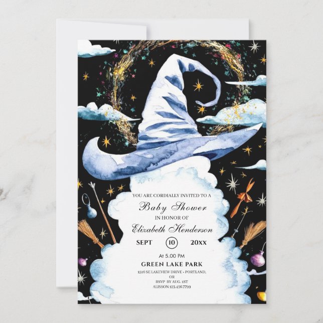 Whimsical Wand Wizard Hat Baby Shower Invitation (Front)