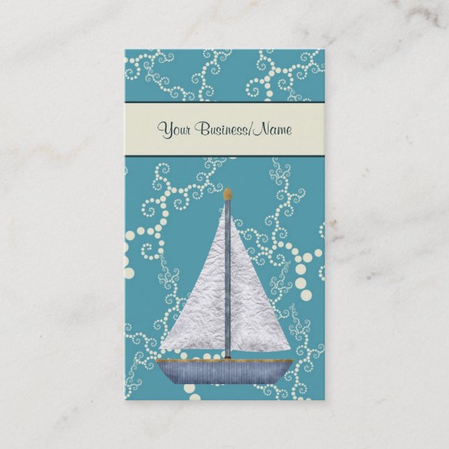 Whimsical Water and Sailboat Nautical Business Card (Front)