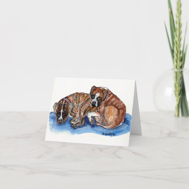 whimsical watercolor 2 Boxers & upbeat saying Thank You Card (Front)