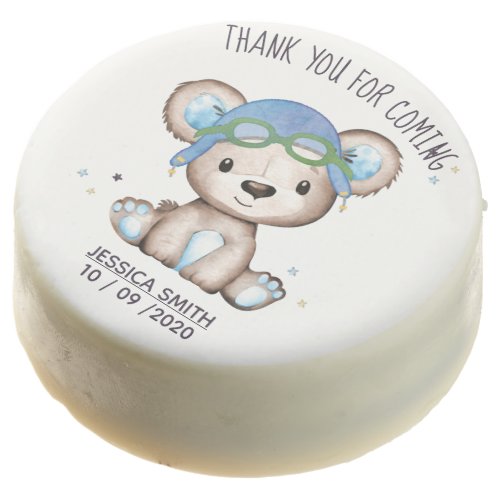 Whimsical Watercolor Airplane Pilot Teddy Bear Chocolate Covered Oreo