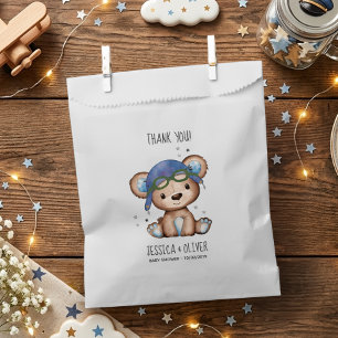 Whimsical Watercolor Airplane Pilot Teddy Bear Favor Bag