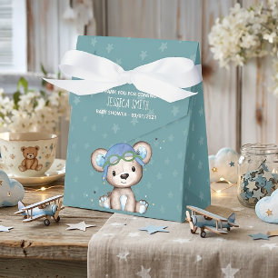 Whimsical Watercolor Airplane Pilot Teddy Bear Favor Boxes