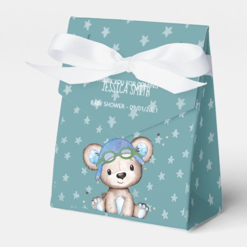 Whimsical Watercolor Airplane Pilot Teddy Bear Favor Boxes