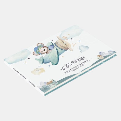 Whimsical Watercolor Airplane Pilot Teddy Bear Guest Book