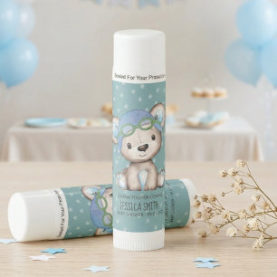 Whimsical Watercolor Airplane Pilot Teddy Bear Lip Balm