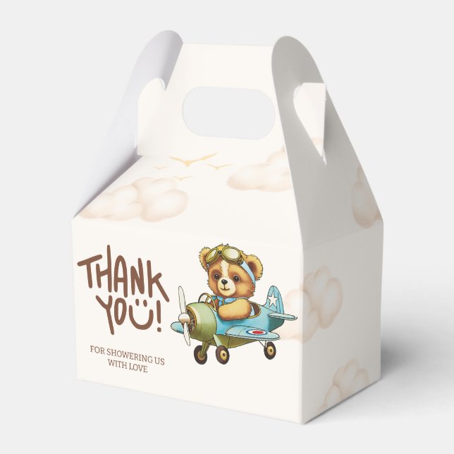Whimsical Watercolor Airplane Teddy Bear Favor Boxes (Back Side)
