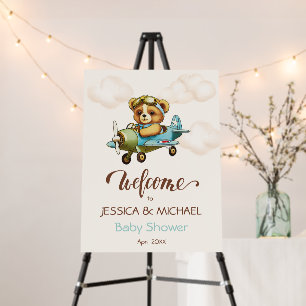 Whimsical Watercolor Airplane Teddy Bear Welcome Foam Board