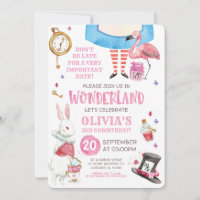 Alice in Wonderland Birthday, Baby Shower Invitations, Tea Party  Invitations, 20 Invitations + 20 Envelopes, black