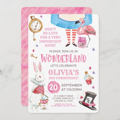 Whimsical Watercolor Alice in Wonderland Birthday Invitation